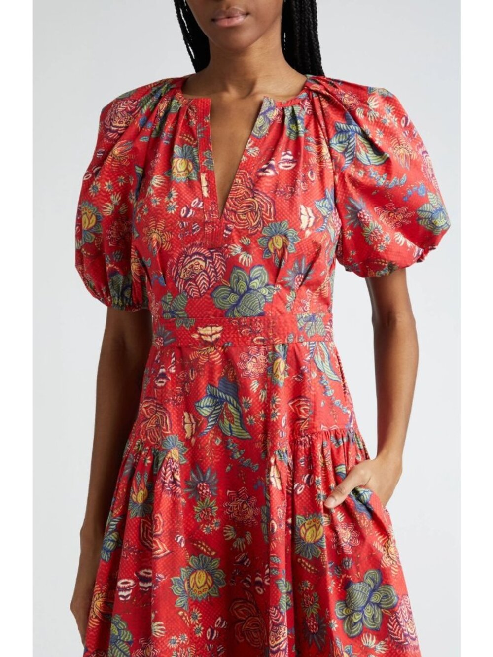 Ulla Johnson Carina Women's Puff Sleeve Cotton Midi Dress Hibiscus Floral Size 2 - Picture 4 of 5